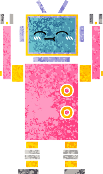 Bir insan tarafından çizilmiş bir robotun retro çizim tarzı karikatürü