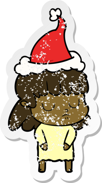 Bir insan tarafından çizilmiş Noel Baba şapkası giymiş ilgisiz bir kadının el yazısı.