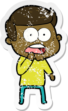 Bir insan tarafından çizilen şok olmuş bir adamın karikatür çıkartması.