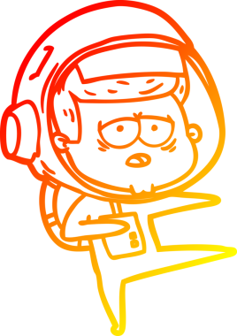 Bir insan tarafından çizilmiş, karikatür, yorgun astronot çizimi.