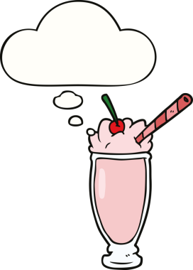 Bir insan tarafından çizilmiş düşünce baloncuklu milkshake.