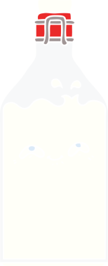 Düz renkli karikatür. Bir insan tarafından çizilmiş eski süt şişesi.
