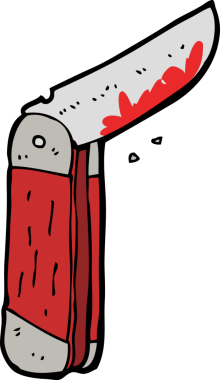 Bir insan tarafından çizilmiş kanlı çizgi film bıçağı.