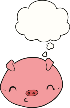 Bir insan tarafından çizilmiş düşünce balonlu çizgi film domuzu.