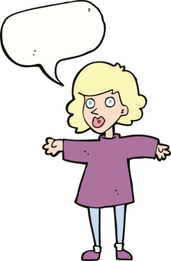 Bir insan tarafından çizilmiş konuşma balonu olan sinirli bir karikatür kadını.