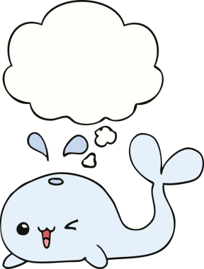 Bir insan tarafından çizilmiş düşünce baloncuklu çizgi film balinası