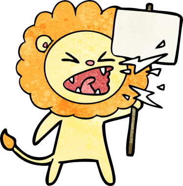 Bir insan tarafından çizilmiş kükreyen aslan protestocusu.