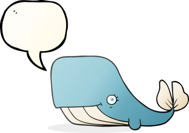 Bir insan tarafından çizilmiş serbest konuşma balonu karikatürü mutlu balina