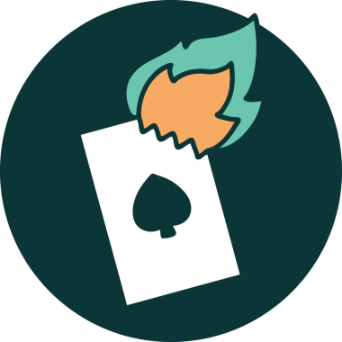 Bir insan tarafından çizilmiş alevli bir kartın ikonik dövme şekli