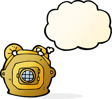 Bir insan tarafından çizilmiş eski bir derin deniz dalgıcı miğferi.