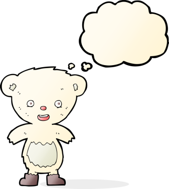 Bir insan tarafından çizilmiş düşünce baloncuklu kutup ayısı yavrusu.