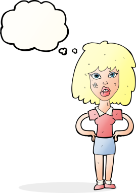 Düşünce baloncuğu bir insan tarafından çizilmiş sert bir kadın.