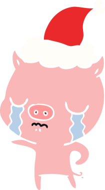 Bir insan tarafından çizilmiş Noel Baba şapkasıyla ağlayan bir domuzun el çizimi.