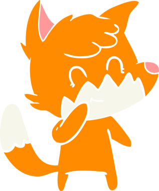 Bir insan tarafından çizilmiş düz renkli çizgi film dost tilkisi.