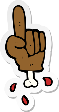 Bir insan tarafından çizilmiş kesik eli gösteren bir karikatür çıkartması.