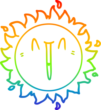 Gökkuşağı gradyan çizgisi bir insan tarafından çizilmiş mutlu bir çizgi güneşin çizimi