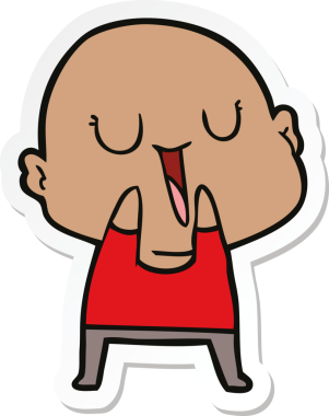 Bir insan tarafından çizilmiş mutlu, kel bir adamın çıkartması.