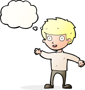 Bir insan tarafından çizilmiş düşünce balonu olan mutlu çocuk çizgi filmi.