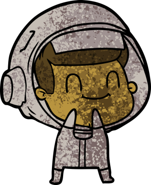 Bir insan tarafından çizilmiş mutlu astronot çizgi filmi.