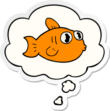 Düşünce baloncuklu karikatür balığı insan tarafından çizilmiş bir çıkartma.