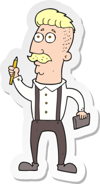 Bir insan tarafından çizilmiş defteri olan bir karikatürcünün çıkartması.