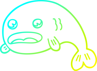 Bir insan tarafından çizilmiş bir karikatür balığının soğuk gradyan çizimi