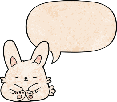 Bir insan tarafından çizilmiş eski moda konuşma baloncuklu sevimli çizgi film tavşanı.