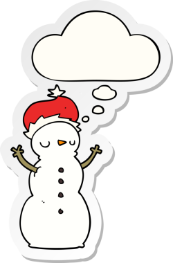 Düşünce baloncuklu kardan adam insan tarafından çizilmiş bir çıkartma.