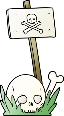 bir insan tarafından çizilmiş kafatası kemikleri ve uyarı işareti