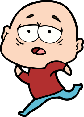 Bir insan tarafından çizilmiş yorgun, kel bir adam.