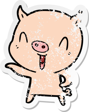 Bir insan tarafından çizilmiş mutlu çizgi film domuzunun sıkıntılı çıkartması.