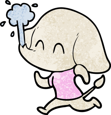 Bir insan tarafından çizilmiş su püskürten sevimli bir fil.