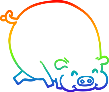 Gökkuşağı gradyan çizgi çizimi bir insan tarafından çizilmiş şişman domuz