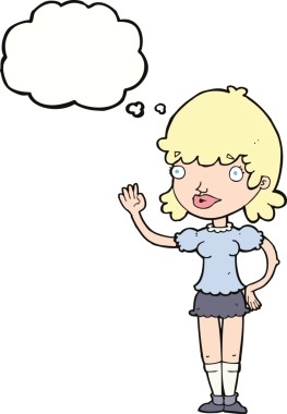 Bir insan tarafından çizilmiş düşünce balonlu bir kadın.