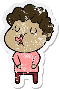 Bir insan tarafından çizilmiş bir çizgi film karakterinin sıkıntılı çıkartması.