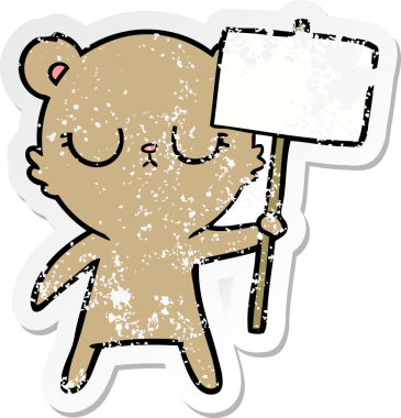 Bir insan tarafından çizilmiş protesto işareti olan barışçıl bir ayı yavrusunun sıkıntılı çıkartması.