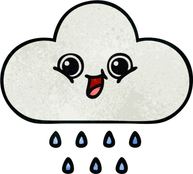 Bir insan tarafından çizilmiş yağmur bulutunun retro grunge desen karikatürü