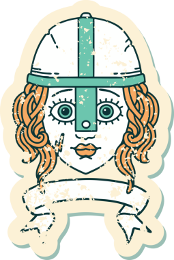 Retro Dövme Tarzı İnsan Savaşçı Karakteri Bir insan tarafından çizilmiş parşömen pankartıyla