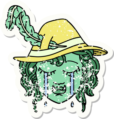 Bir insan tarafından çizilmiş ağlayan bir ork ozan karakterinin grunge çıkartması.