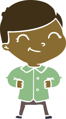 Düz renkli çizgi film karakteri, elleri kalçasında bir insan tarafından çizilmiş.