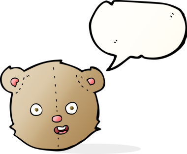 Bir insan tarafından çizilmiş konuşma balonlu oyuncak ayı kafası.