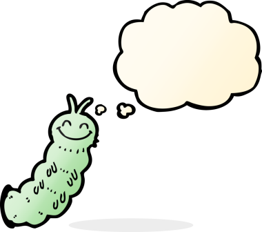 Bir insan tarafından çizilmiş düşünce baloncuklu çizgi film tırtılı.