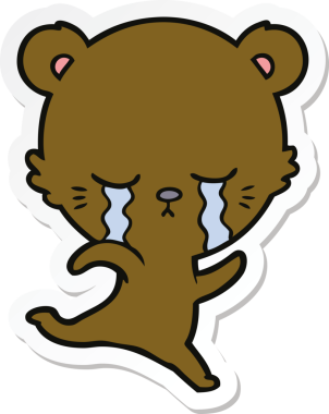 Bir insan tarafından çizilmiş ağlayan çizgi film ayısının çıkartması.