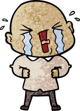 Bir insan tarafından çizilmiş ağlayan kel bir adam.