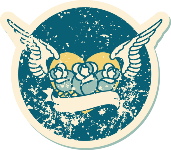 Bir insan tarafından çizilmiş çiçek ve pankartıyla uçan bir kalbin sembolik dövmeli resmi.