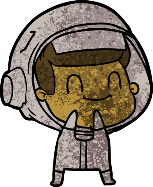 Bir insan tarafından çizilmiş mutlu astronot çizgi filmi.