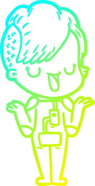 Hipster saç kesimi bir insan tarafından çizilmiş hoş bir çizgi film kızı çizimi.