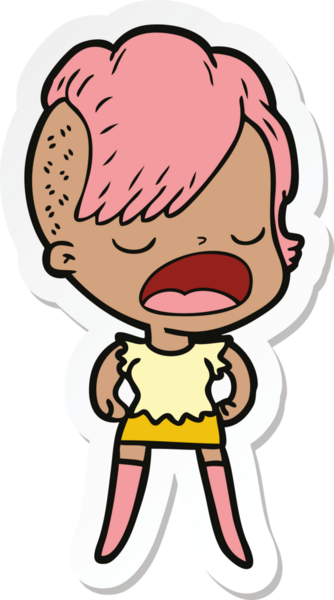 Bir insan tarafından çizilmiş havalı bir hippi kızın karikatür çıkartması.