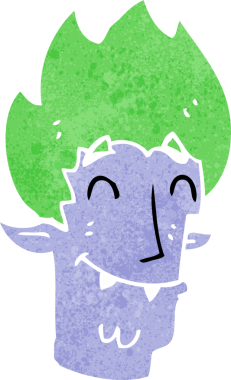 Bir insan tarafından çizilmiş mutlu vampir kafası.