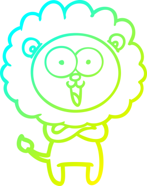 Bir insan tarafından çizilmiş mutlu çizgi film aslanı çizimi.